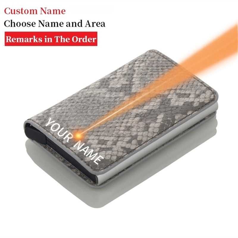 Customized Name Credit Card Holder Men Woman Smart Wallet RFID Cardholder Carbon Fiber Leather