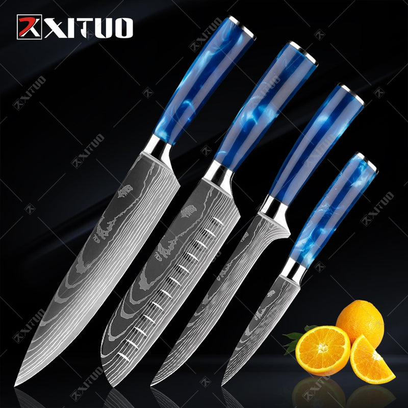 XITUO Kitchen Knife Set Japanese Chef Knives 7CR17 Stainless Steel Damascus Laser Slicing Santoku Cleaver 1-10pc Kitchen Knifes