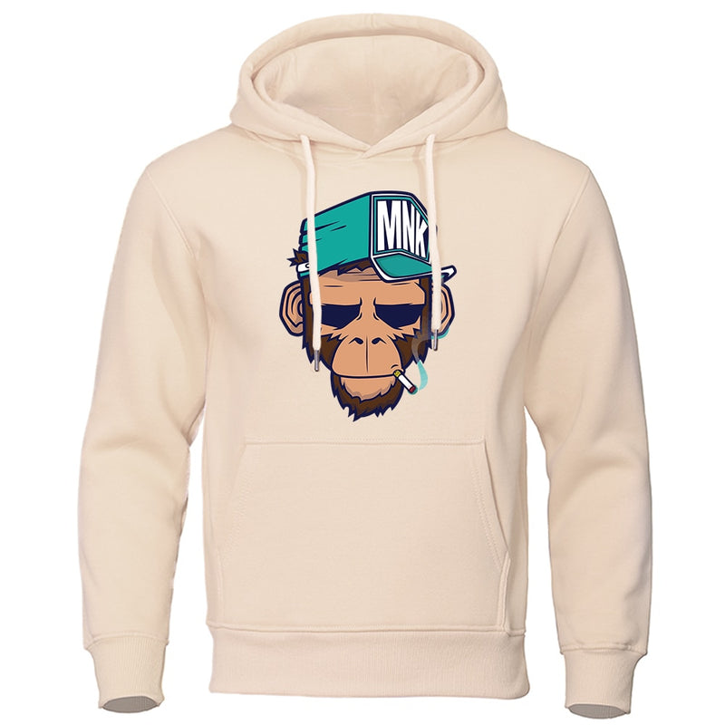 Personality Smoking Monkey Hoodie Mens Fashion Warm Sweatshirt Hip Hop