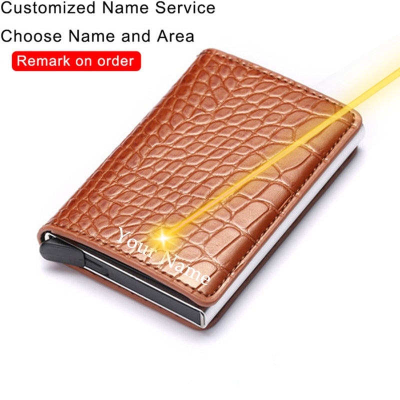 Customized Name Credit Card Holder Men Woman Smart Wallet RFID Cardholder Carbon Fiber Leather