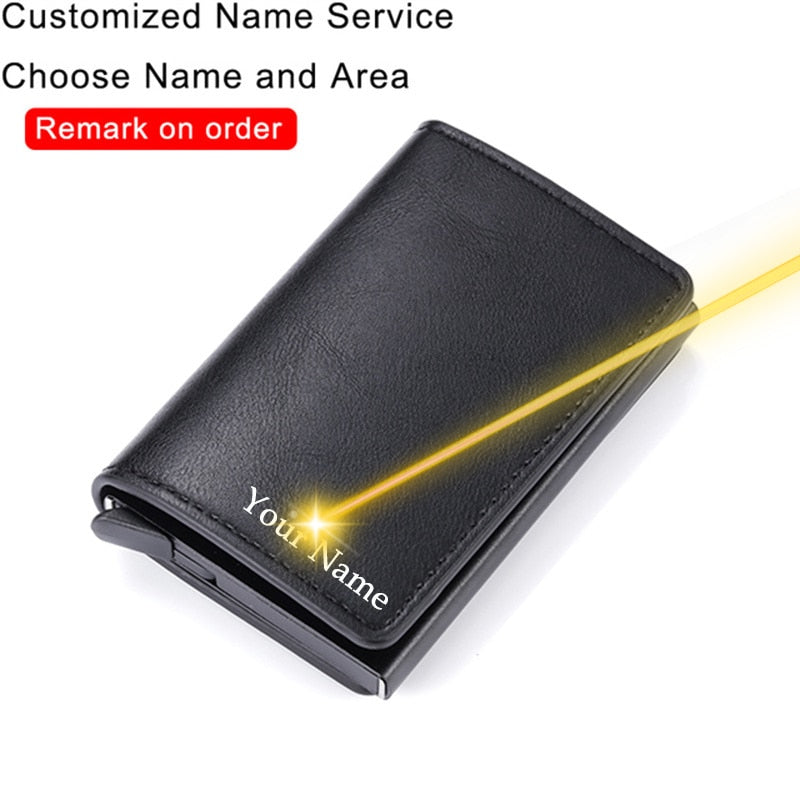 Customized Name Credit Card Holder Men Woman Smart Wallet RFID Cardholder Carbon Fiber Leather Wallet Money Clip Purse Card Case