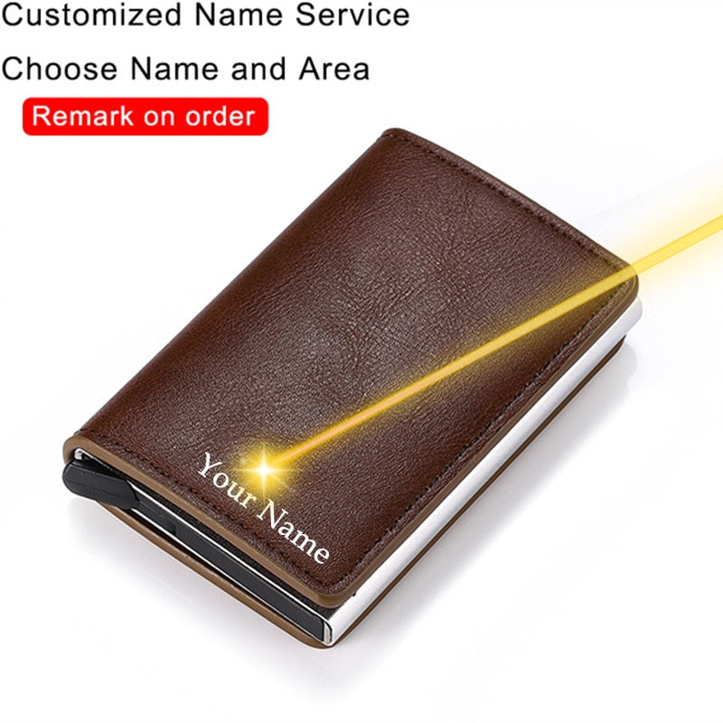 Customized Name Credit Card Holder Men Woman Smart Wallet RFID Cardholder Carbon Fiber Leather Wallet Money Clip Purse Card Case