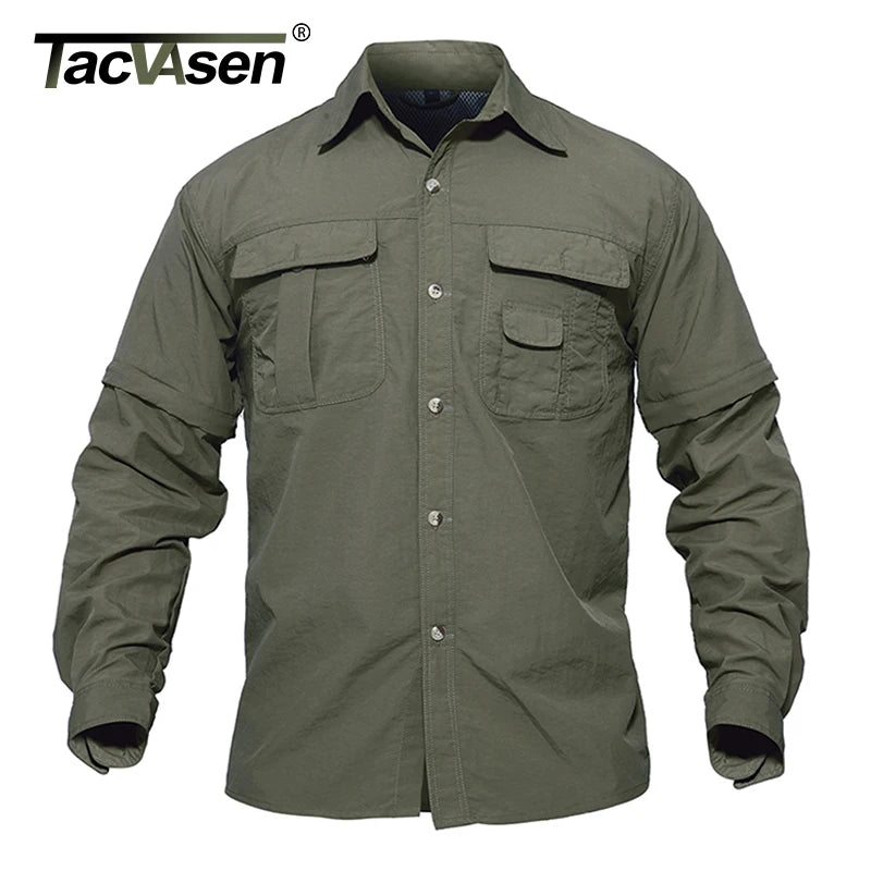 TACVASEN Men's Quick Dry Clothing Lightweight Nylon Shirt Tactical Shirt Summer Removable Long Sleeve Work Hunt Hiking Shirts