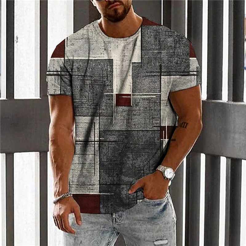 Vintage Men's T-shirt 3d Fashion Patchwork Print T Shirt