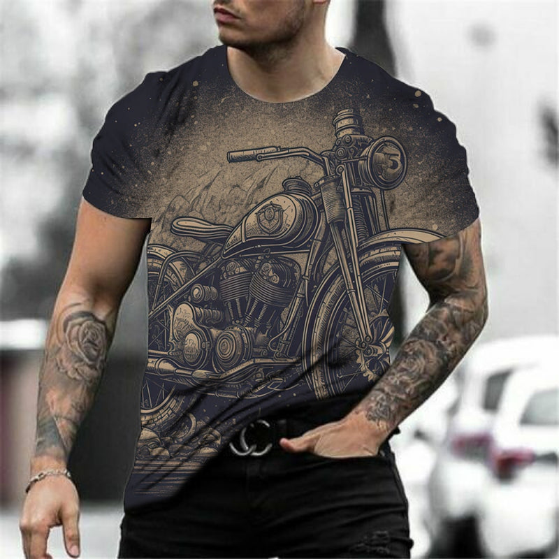 Motorcycle T-shirt Men 3D Car Print Short Sleeve Vintage Tops