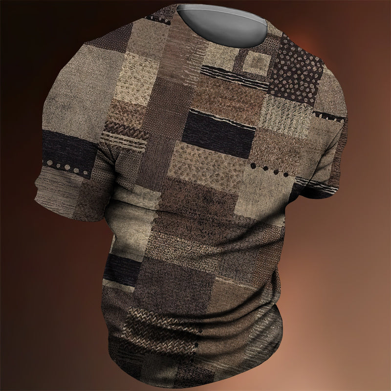 Vintage Men's T-shirt 3d Fashion Patchwork Print T Shirt