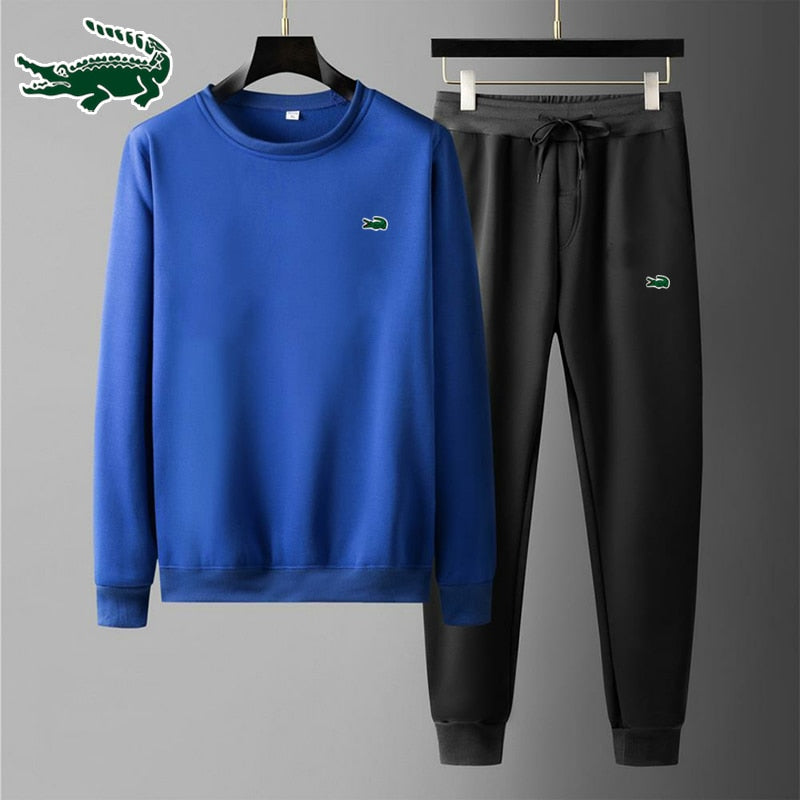 2023 New high-quality men's leisure sports round neck hoodless sweater pullover+outdoor running pants set