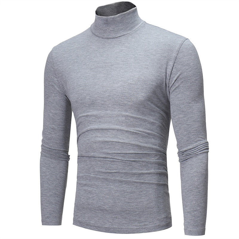 Fashion Men's Casual Slim Fit Basic Turtleneck High Collar Pullover