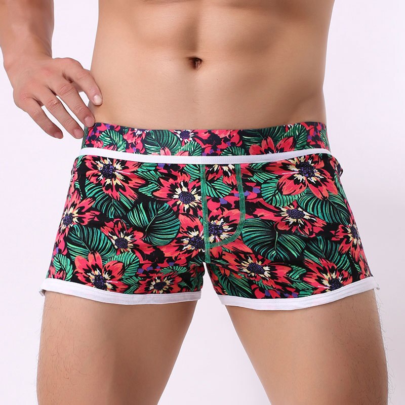 New Mens Shorts Cotton Men Homewear Flower Print Cuecas Underpants for Gay Plus Size Breathable Sexy Shorts Mens Fashion Shorts