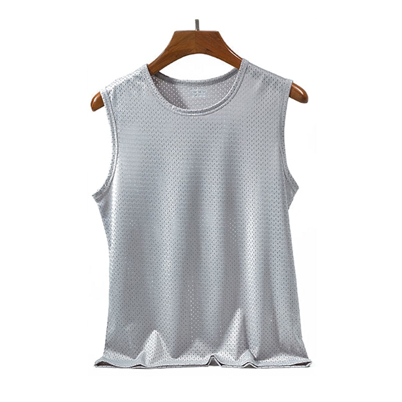 New Mens Mesh Vest Ice Silk Quick-drying Bodybuilding Tank tops Fitness Muscle Sleeveless Narrow Vest Fitness Casual Sport Tops