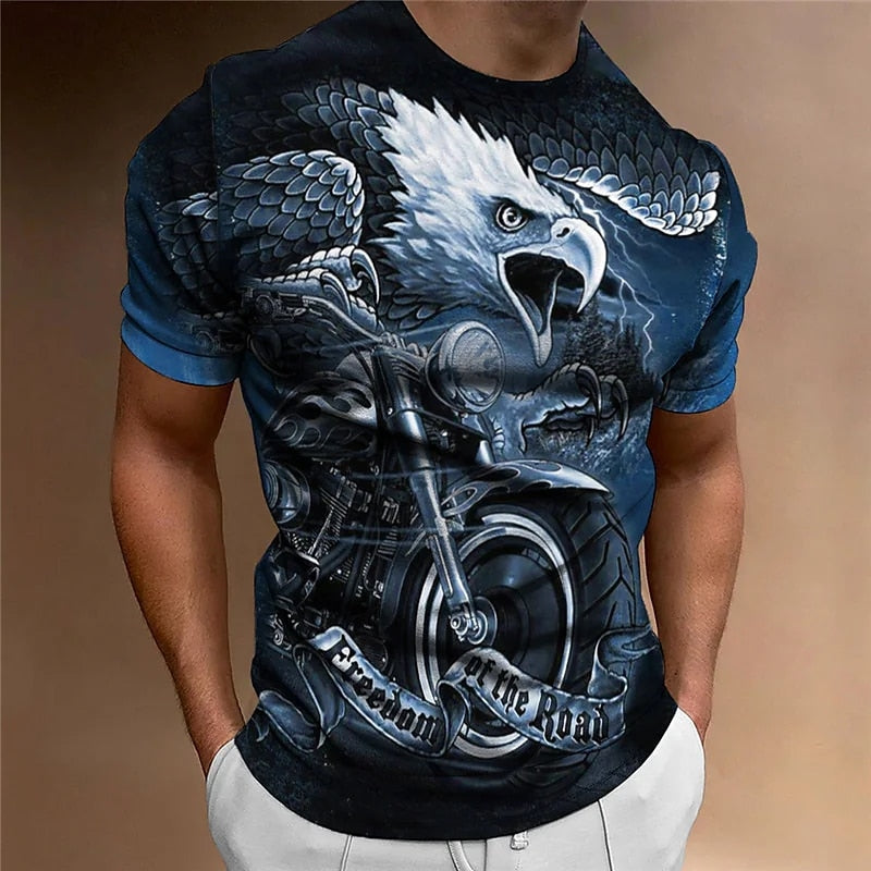 Motorcycle T-shirt Men 3D Car Print Short Sleeve Vintage Tops