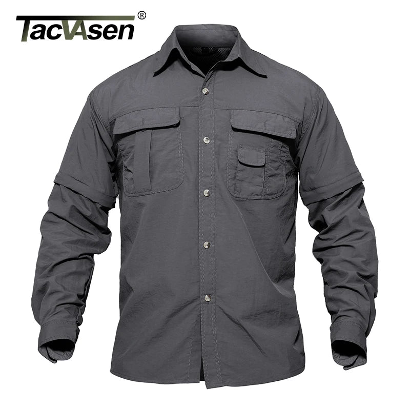 TACVASEN Men's Quick Dry Clothing Lightweight Nylon Shirt Tactical Shirt Summer Removable Long Sleeve Work Hunt Hiking Shirts