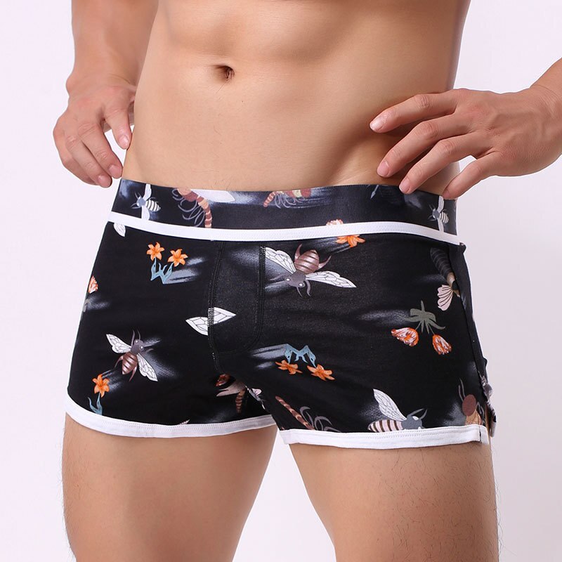 New Mens Shorts Cotton Men Homewear Flower Print Cuecas Underpants for Gay Plus Size Breathable Sexy Shorts Mens Fashion Shorts