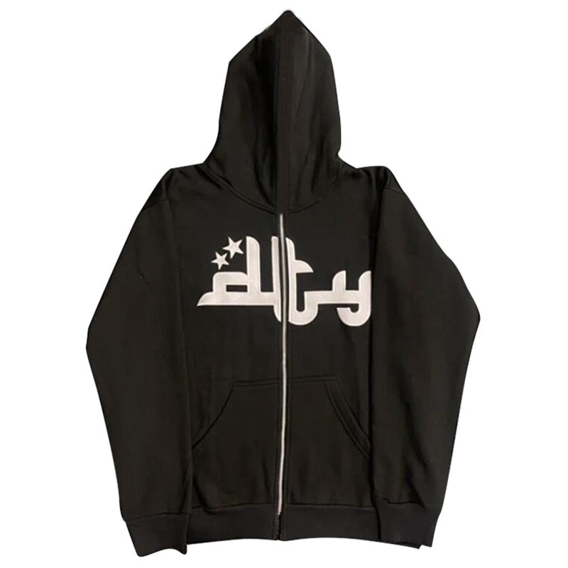 Y2k Hip Hop Zipper Hoodie Men