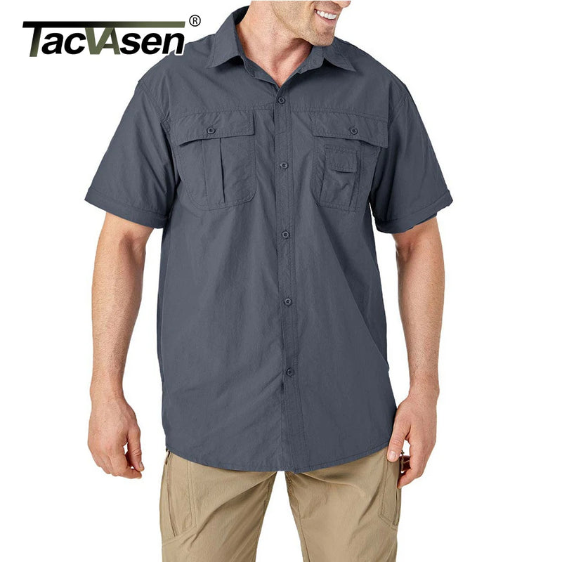 TACVASEN Men's Quick Dry Clothing Lightweight Nylon Shirt Tactical Shirt Summer Removable Long Sleeve Work Hunt Hiking Shirts