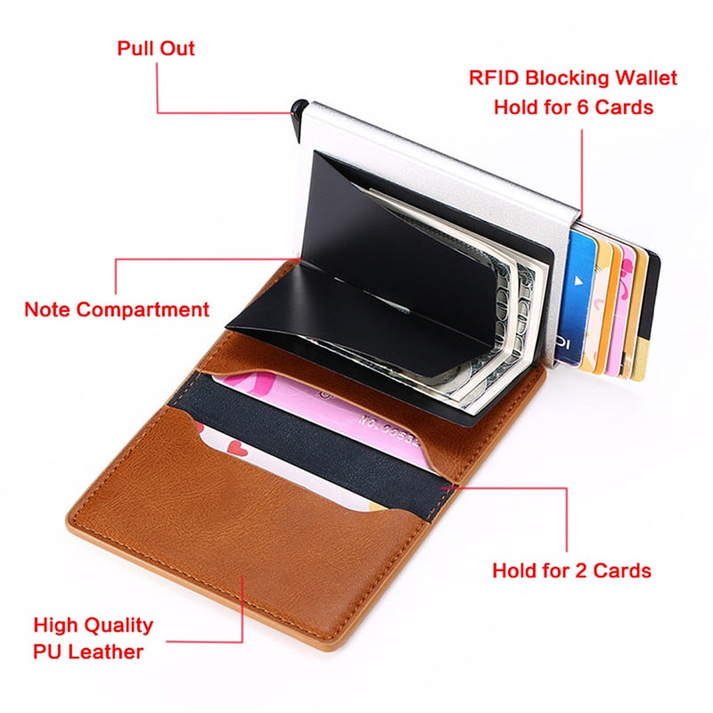 Customized Name Credit Card Holder Men Woman Smart Wallet RFID Cardholder Carbon Fiber Leather