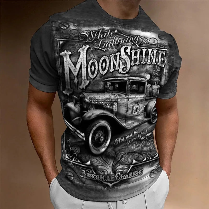 Motorcycle T-shirt Men 3D Car Print Short Sleeve Vintage Tops