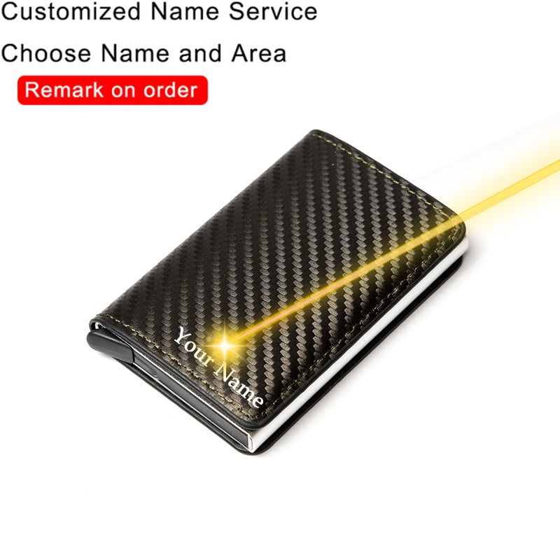 Customized Name Credit Card Holder Men Woman Smart Wallet RFID Cardholder Carbon Fiber Leather