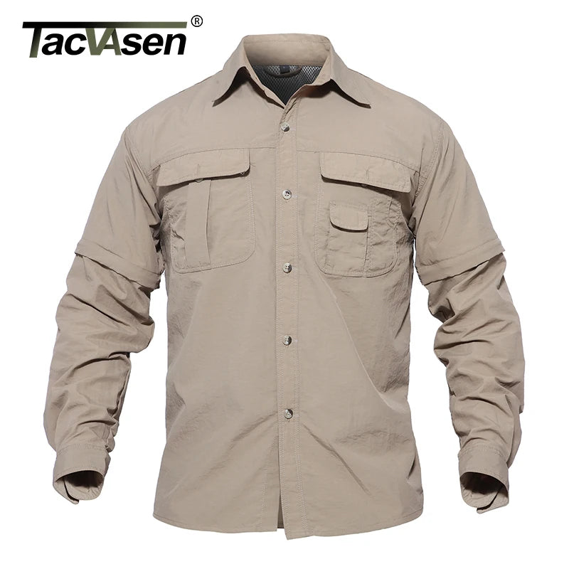 TACVASEN Men's Quick Dry Clothing Lightweight Nylon Shirt Tactical Shirt Summer Removable Long Sleeve Work Hunt Hiking Shirts