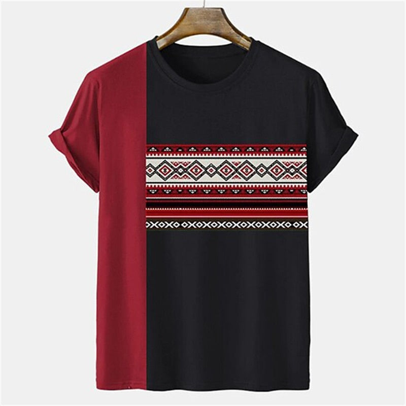 Patchwork Shirt Simple Men's T-shirt Striped Print Short Sleeve