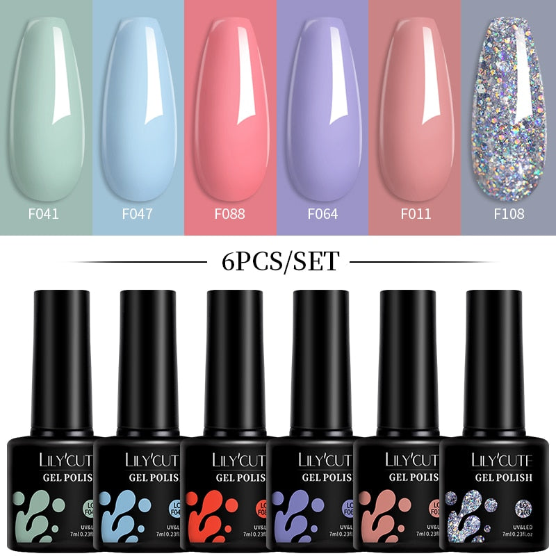 LILYCUTE 6Pcs/Set Macaron Gel Nail Polish Set