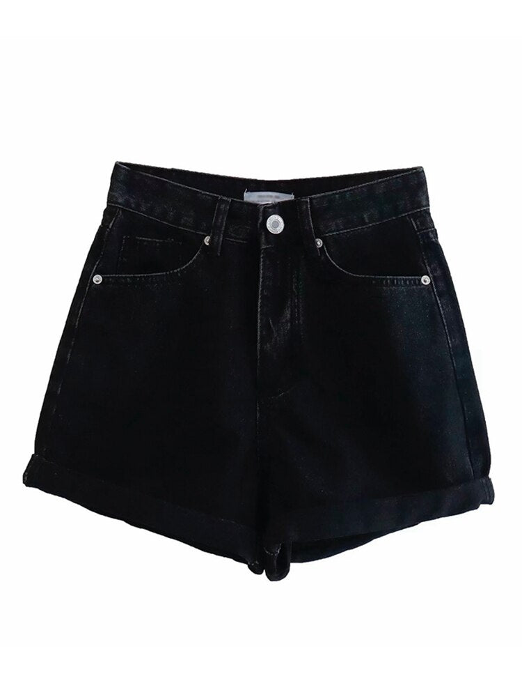 Tangada 2023 Summer Women Vintage Cotton Black Denim Shorts Pockets Female Retro Casual Shorts Pantalones 4M17