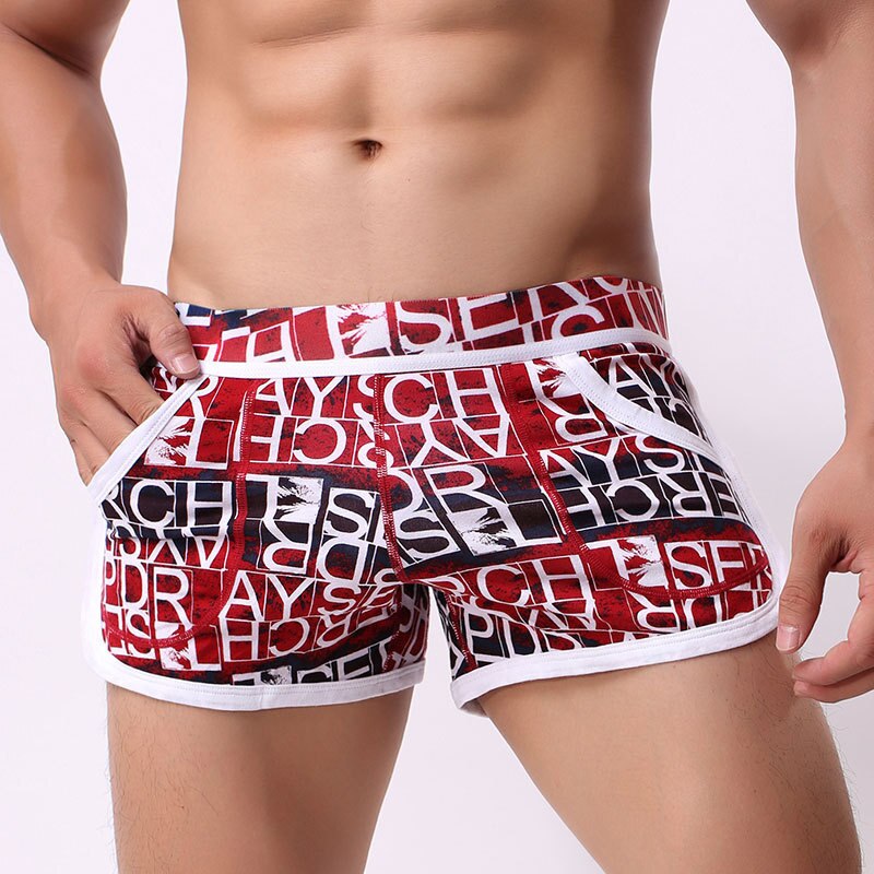 New Mens Shorts Cotton Men Homewear Flower Print Cuecas Underpants for Gay Plus Size Breathable Sexy Shorts Mens Fashion Shorts