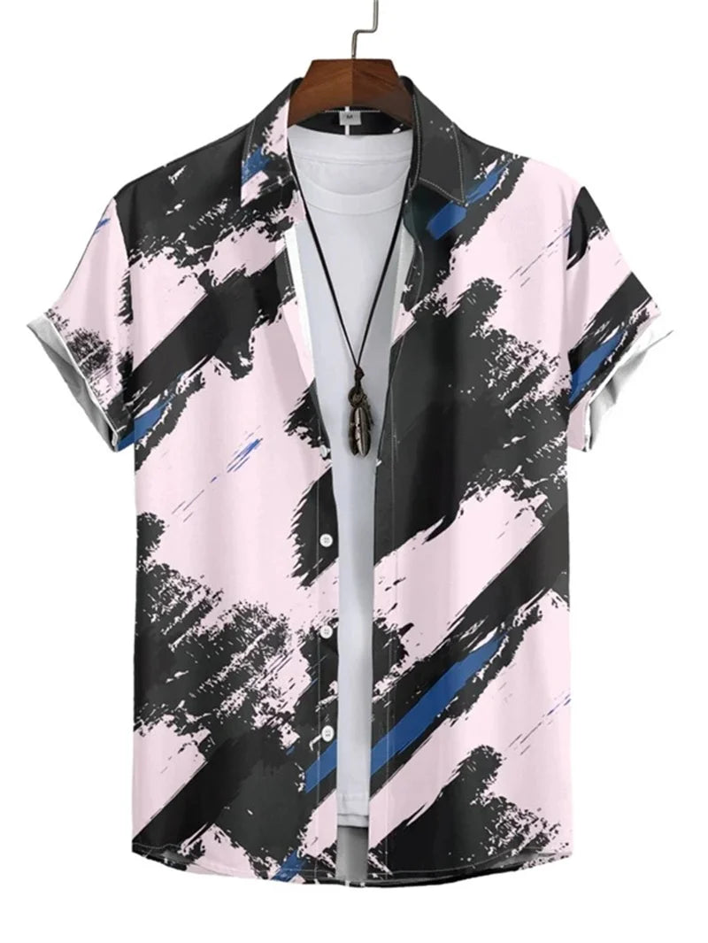 Abstract Art Men's Shirts Summer Casual Simple Pattern Shirt Men's Outdoor Loose Breathable Clothing Hawaiian Men's Beach Wear