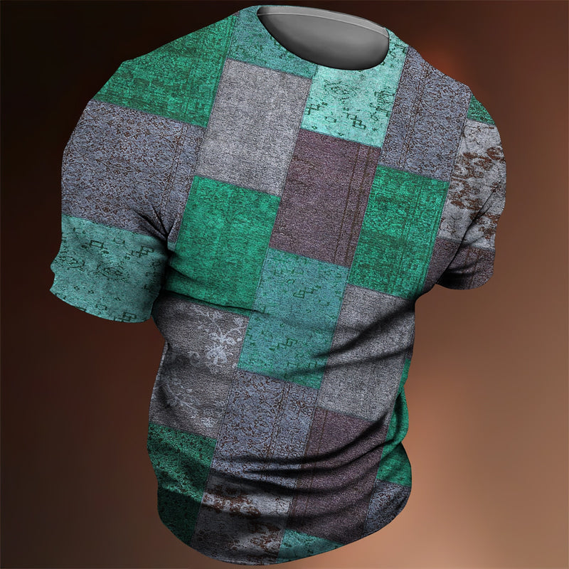 Vintage Men's T-shirt 3d Fashion Patchwork Print T Shirt