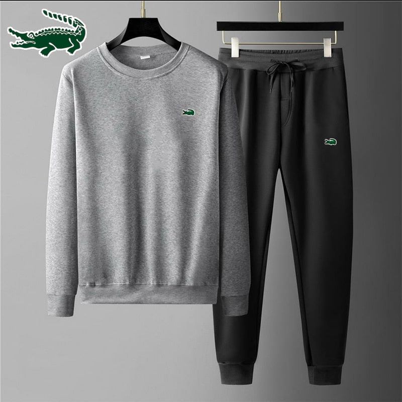 2023 New high-quality men's leisure sports round neck hoodless sweater pullover+outdoor running pants set