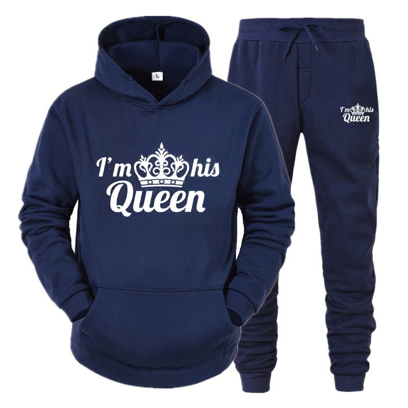 Lover Tracksuit Hoodies Printing QUEEN KING Couple Sweatshirt Plus Size Hooded Clothes Hoodies Women Two Piece Set