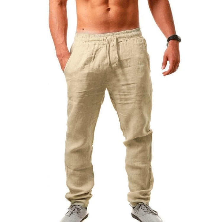 Men's Cotton Linen Pants Summer Solid Color Breathable