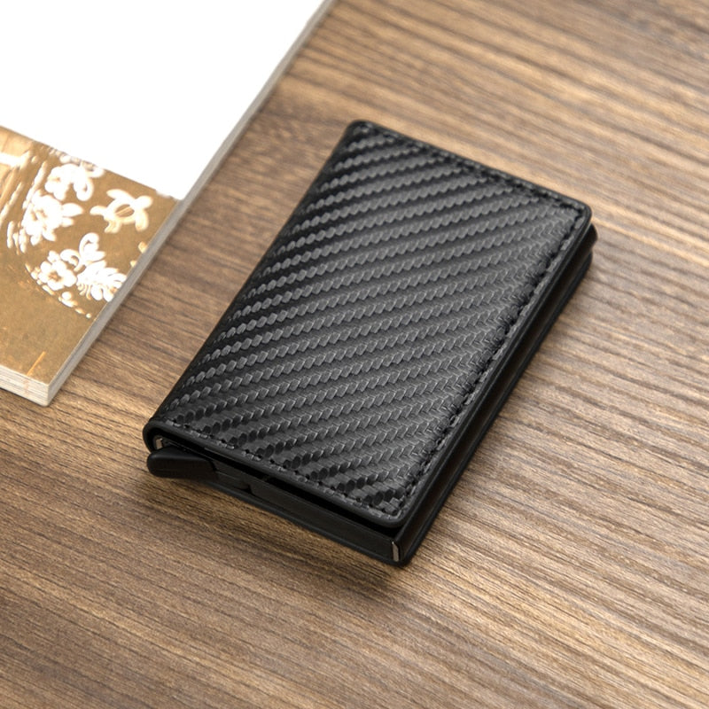 Customized Name Credit Card Holder Men Woman Smart Wallet RFID Cardholder Carbon Fiber Leather