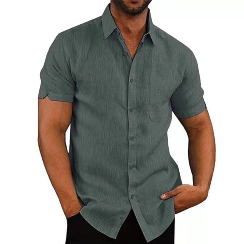 Summer Cotton Linen Shirts For Men Casual Short Sleeved Shirts Blouses Solid Turn-Down Collar Formal Beach Shirts Male Clothing