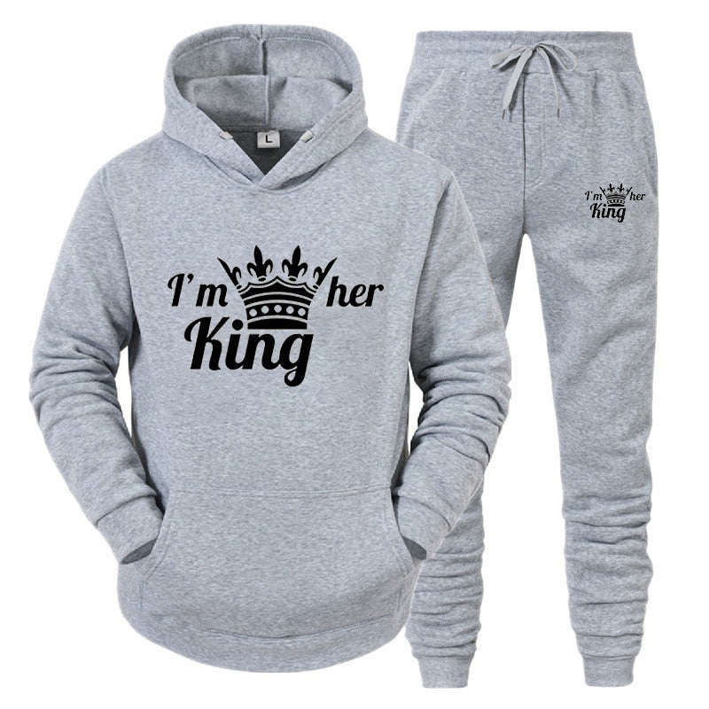 Lover Tracksuit Hoodies Printing QUEEN KING Couple Sweatshirt Plus Size Hooded Clothes Hoodies Women Two Piece Set