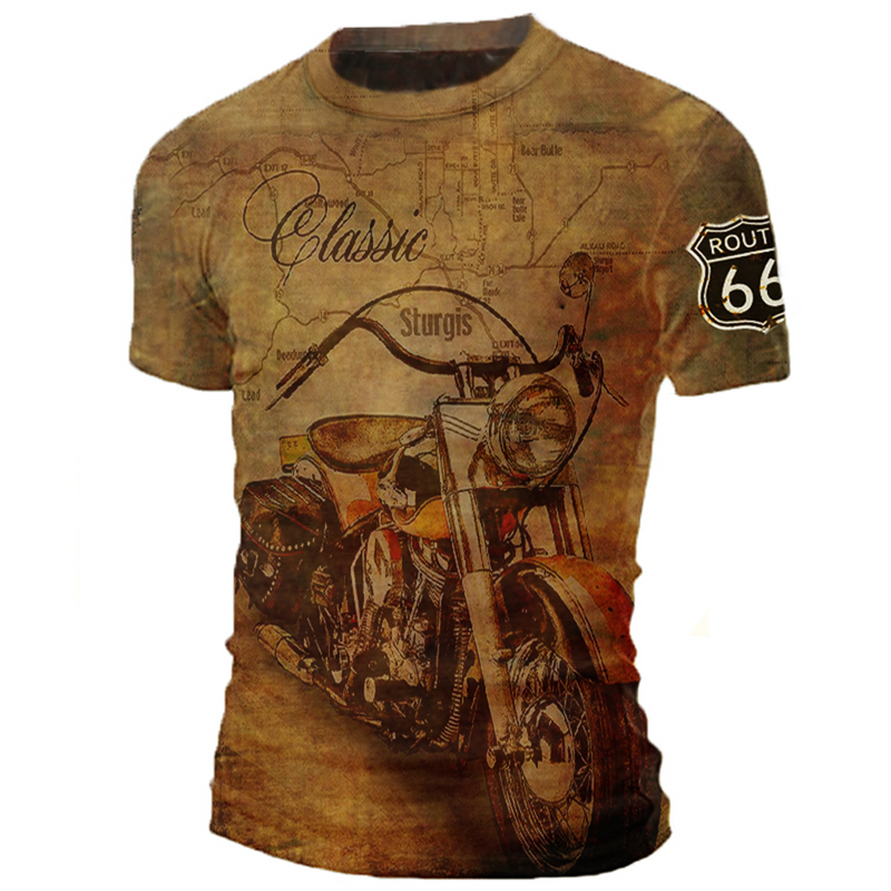 Motorcycle T-shirt Men 3D Car Print Short Sleeve Vintage Tops