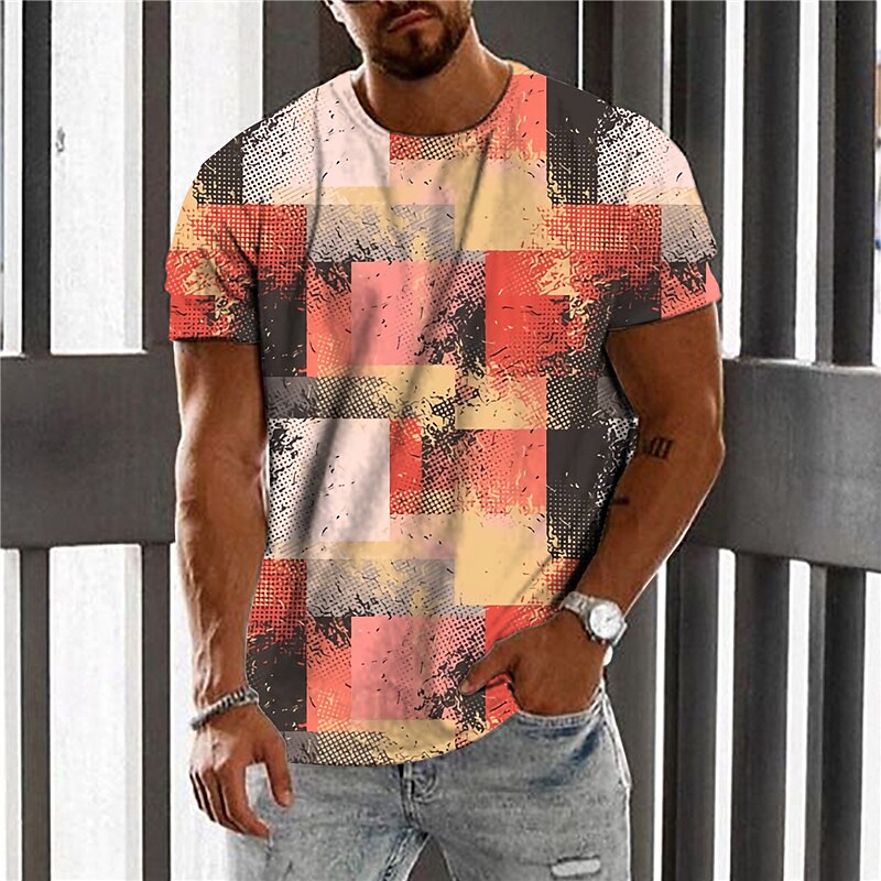 Vintage Men's T-shirt 3d Fashion Patchwork Print T Shirt