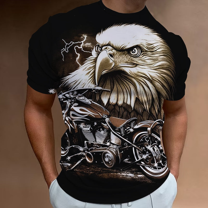 Motorcycle T-shirt Men 3D Car Print Short Sleeve Vintage Tops