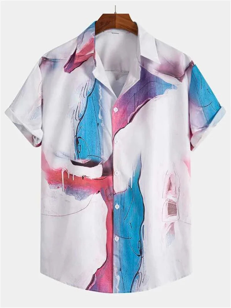 Abstract Art Men's Shirts Summer Casual Simple Pattern Shirt Men's Outdoor Loose Breathable Clothing Hawaiian Men's Beach Wear