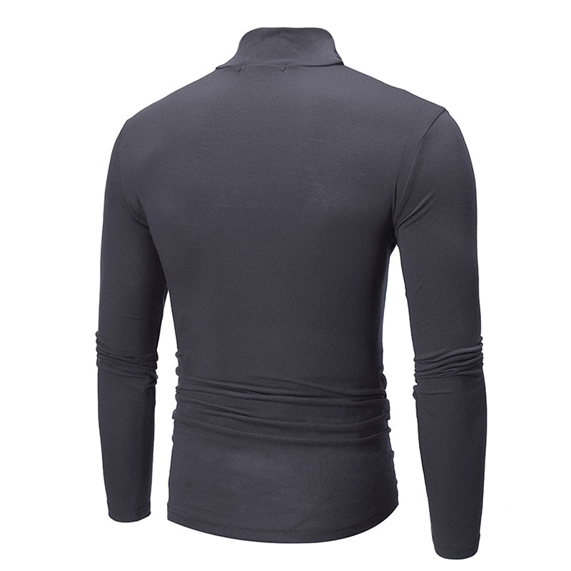 Fashion Men's Casual Slim Fit Basic Turtleneck High Collar Pullover