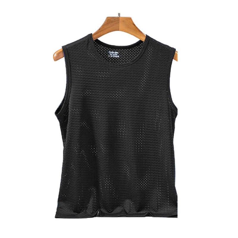 New Mens Mesh Vest Ice Silk Quick-drying Bodybuilding Tank tops Fitness Muscle Sleeveless Narrow Vest Fitness Casual Sport Tops