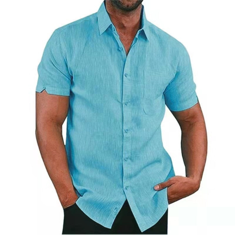 Summer Cotton Linen Shirts For Men Casual Short Sleeved Shirts Blouses Solid Turn-Down Collar Formal Beach Shirts Male Clothing