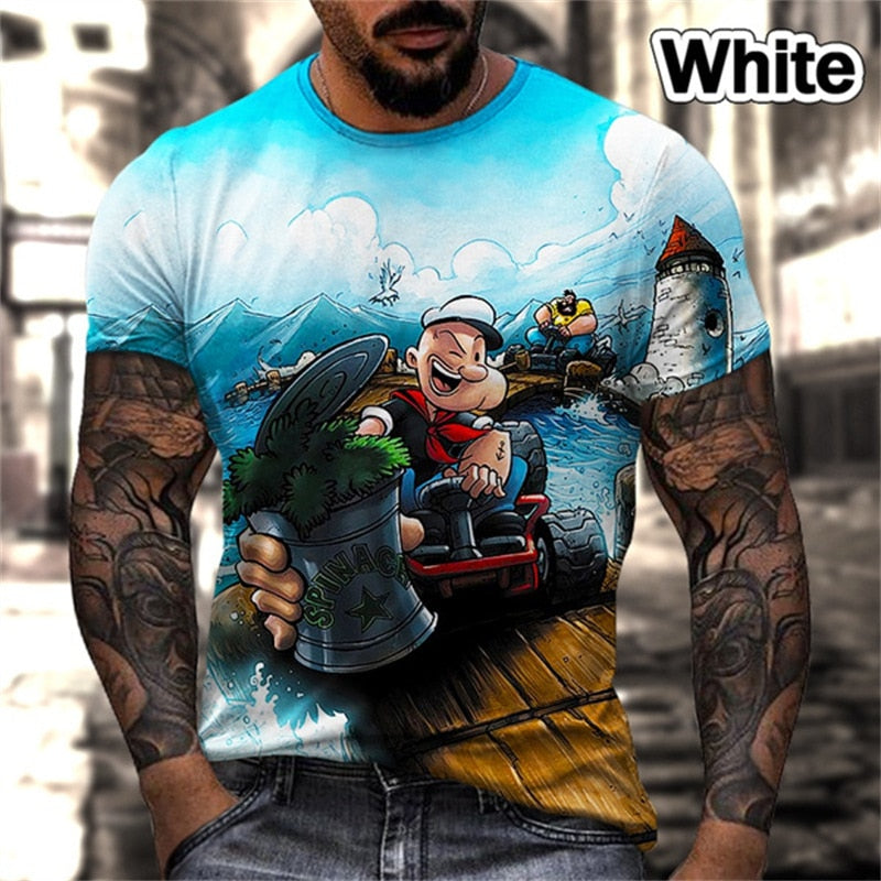 Men's Vintage T-shirt Loose O Neck Sailor 3D Pattern Short Sleeve Street Casual Hip Hop Top and T-shirt Men's Clothing 6XL