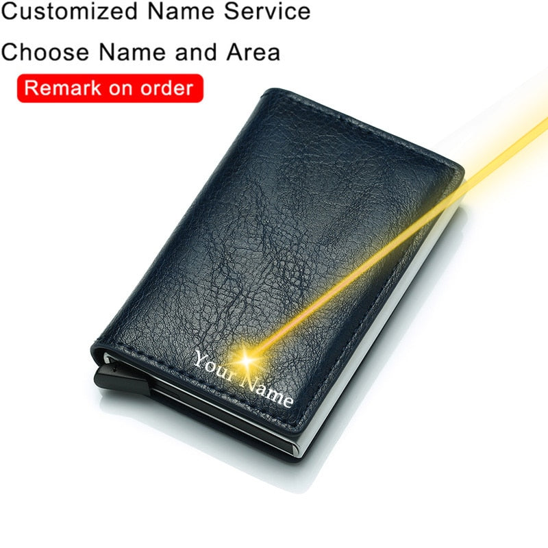 Customized Name Credit Card Holder Men Woman Smart Wallet RFID Cardholder Carbon Fiber Leather