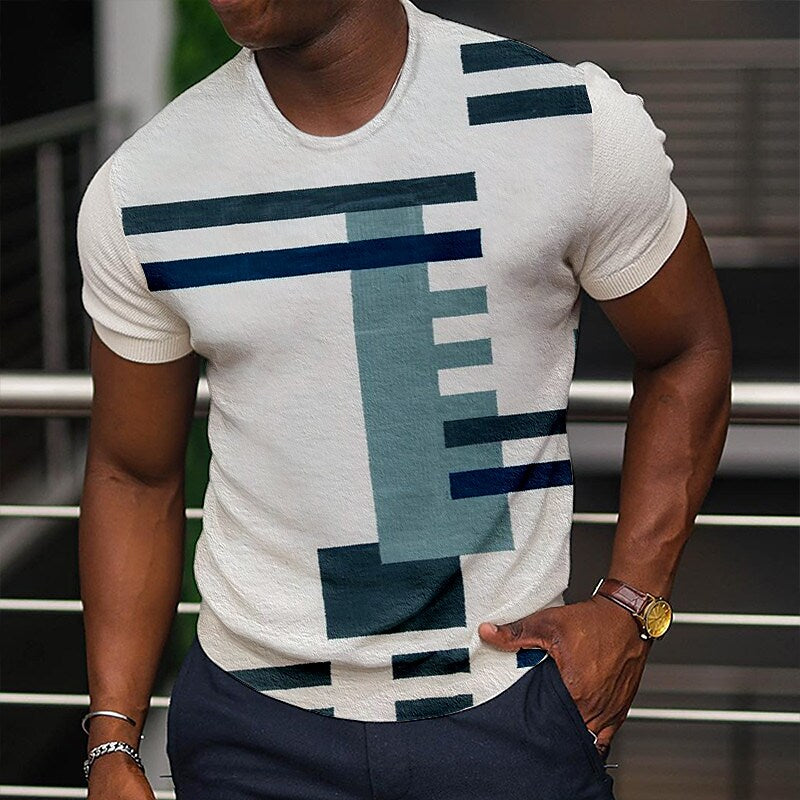 Vintage Men's T-shirt 3d Fashion Patchwork Print T Shirt