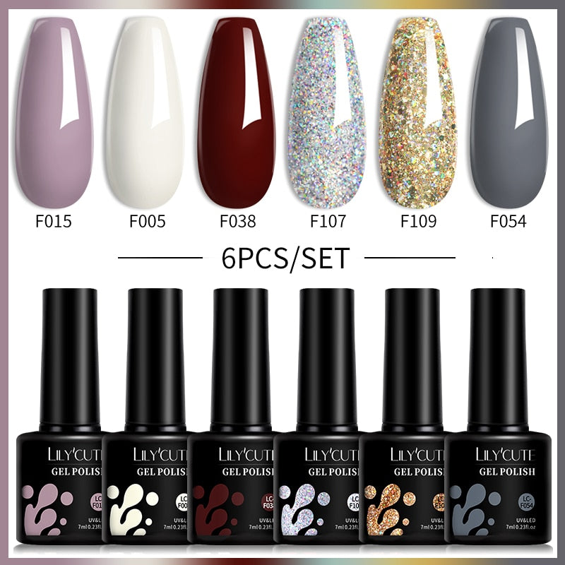 LILYCUTE 6Pcs/Set Macaron Gel Nail Polish Set