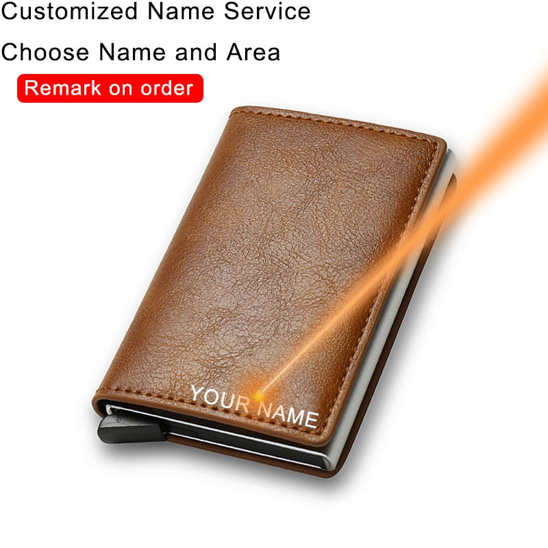 Customized Name Credit Card Holder Men Woman Smart Wallet RFID Cardholder Carbon Fiber Leather