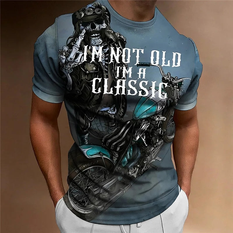 Motorcycle T-shirt Men 3D Car Print Short Sleeve Vintage Tops