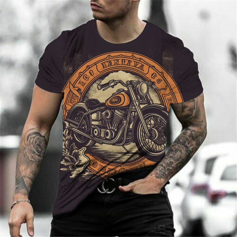 Motorcycle T-shirt Men 3D Car Print Short Sleeve Vintage Tops