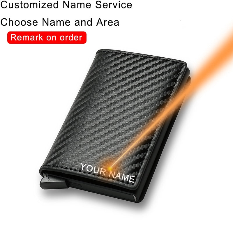 Customized Name Credit Card Holder Men Woman Smart Wallet RFID Cardholder Carbon Fiber Leather